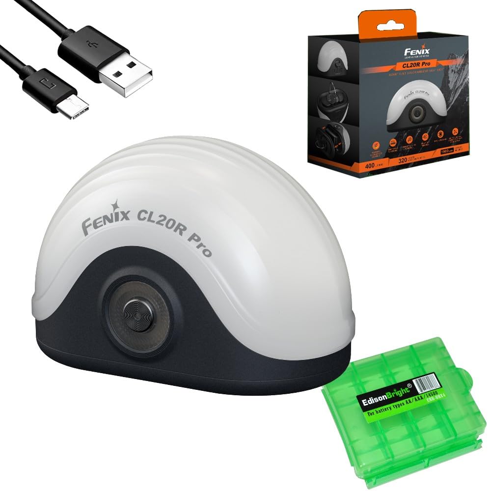 Fenix CL20R Pro USB Rechargeable 400 Lumen RGB/White Motion Sensing Dedicated Camping/Bedroom Light with EdisonBright BBX4 Battery Carry case Bundle (Black)