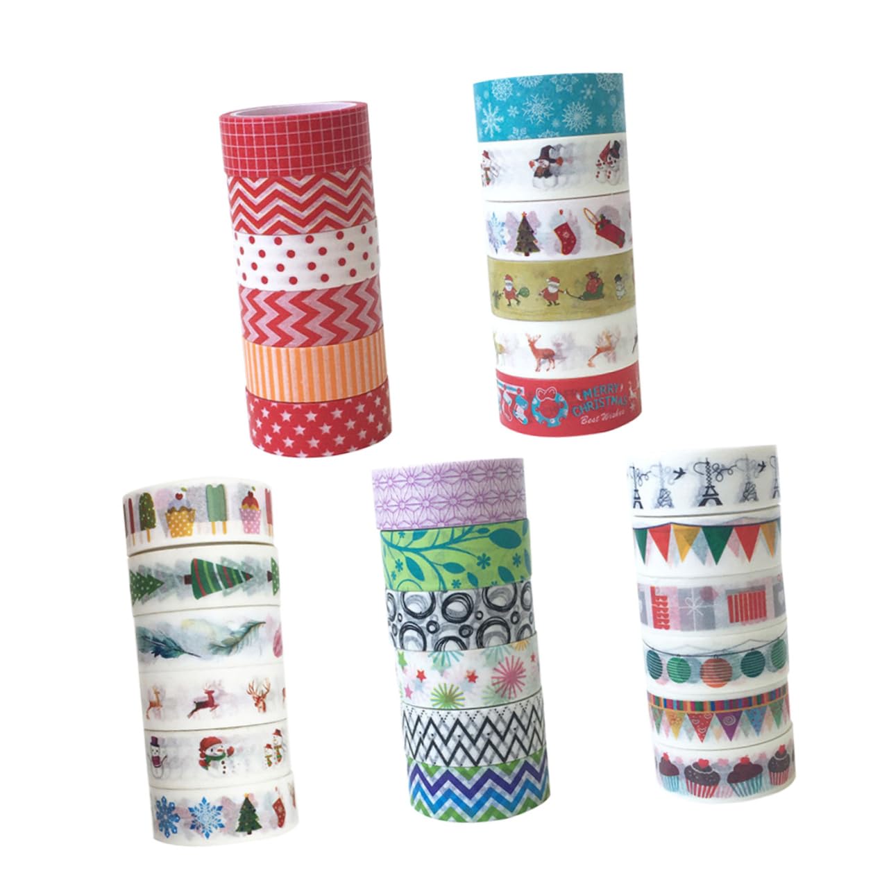 VILLCASE 90rollos Cinta De Washi De Navidad De Cinta Japonesa Dibujos De Personajes Navideños para Manualidades y Scrapbooking