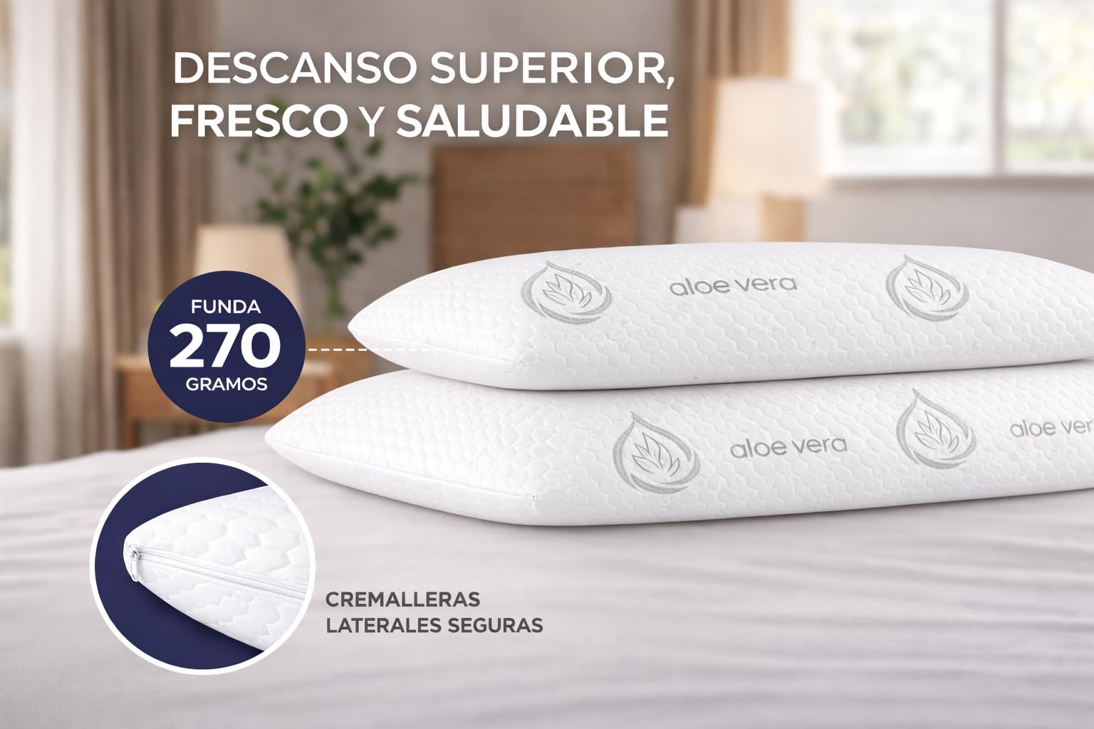 Dear Friend | 2 Almohadas Viscoelásticas 50x70 cm Memory Foam Adapatable Cuello y Termorreguladoras – Almohada Viscoelástica Aloe Vera Transpirable Doble Fundas desenfundables y núcleo viscoelástico