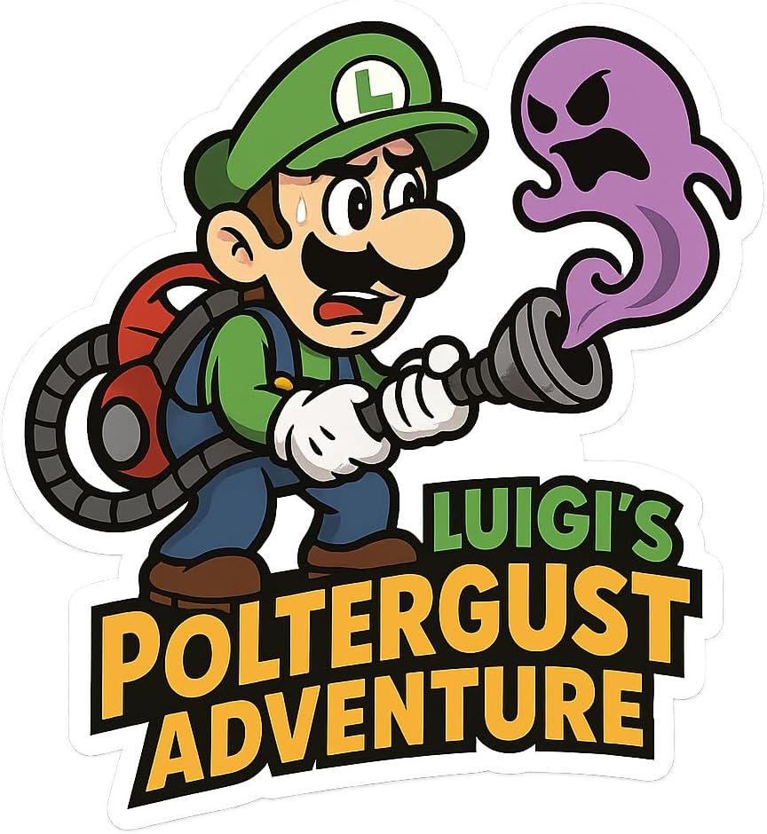 Luigi's Poltergust Adventure Sticker - Gamer Vinyl Decal for Laptops, Water Bottles, and More (3" x 3.25")
