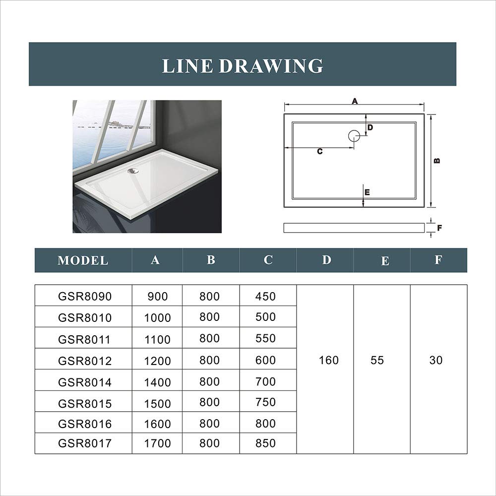 Receveur de douche en 150x80 cm extra plat rectangulaire bac à douche l'italienne
