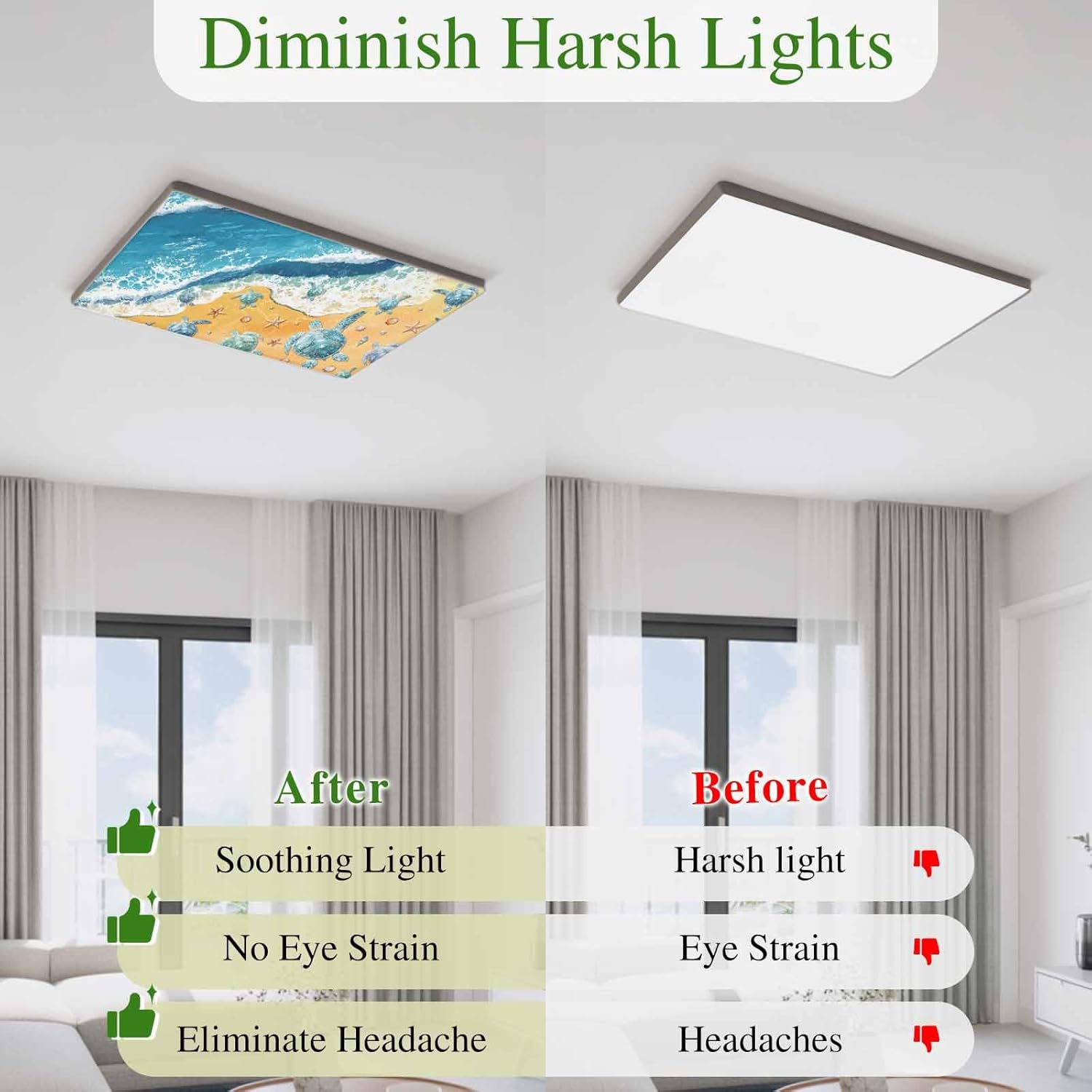 Blue Summer Beach Fluorescent Light Covers for Ceiling Lights 4x2 feet,4 Pack Magnetic Light Filters for Classroom,Coastal Sea Turtle Nautical Ocean Fluorescent Lamp Shade Panel for Office School Drop