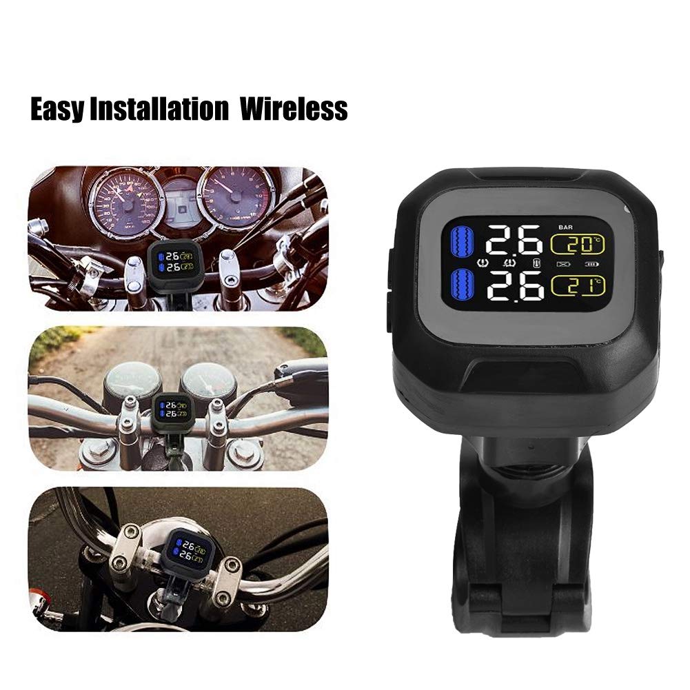 de monitorización de presión de neumáticos TPMS inalámbrico, de monitorización de presión de neumáticos con sensor TPMS inalámbrico de motocicleta con 2 sensores externos