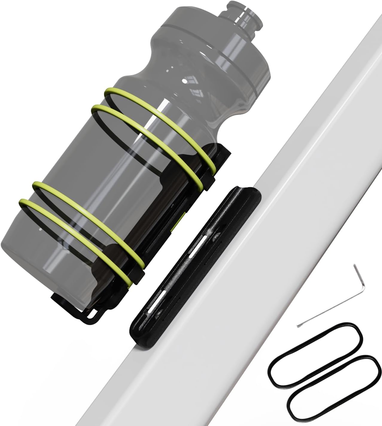 rcool quick-release magnetic bike water bottle holder, sturdy bike cup holder rack, bicycle drink cage, secure no-fall buckle,with straps and screw tool, black,for 2.25-3.94" bottles