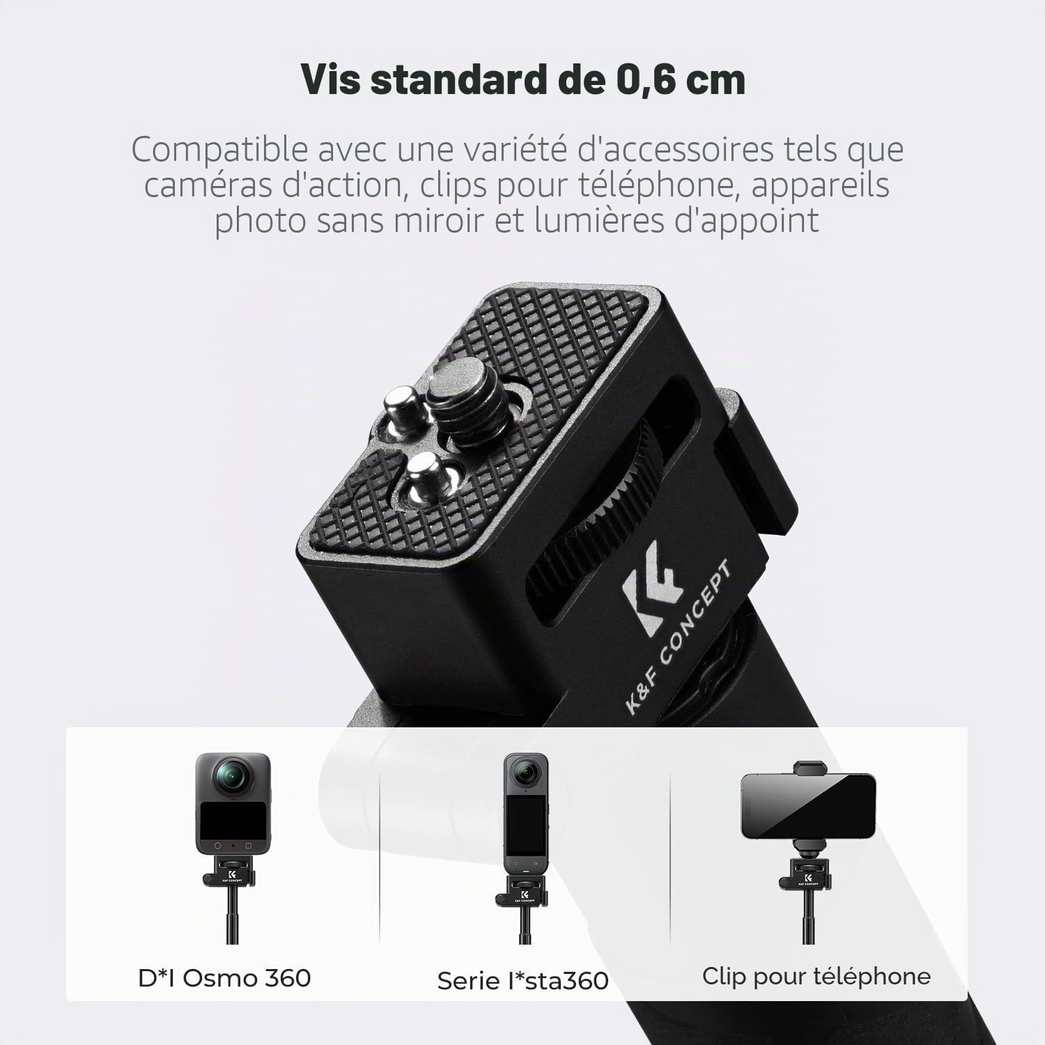 K&F CONCEPT Perche Selfie Pliable Invisible en Alliage d'aluminium 92,5 cm