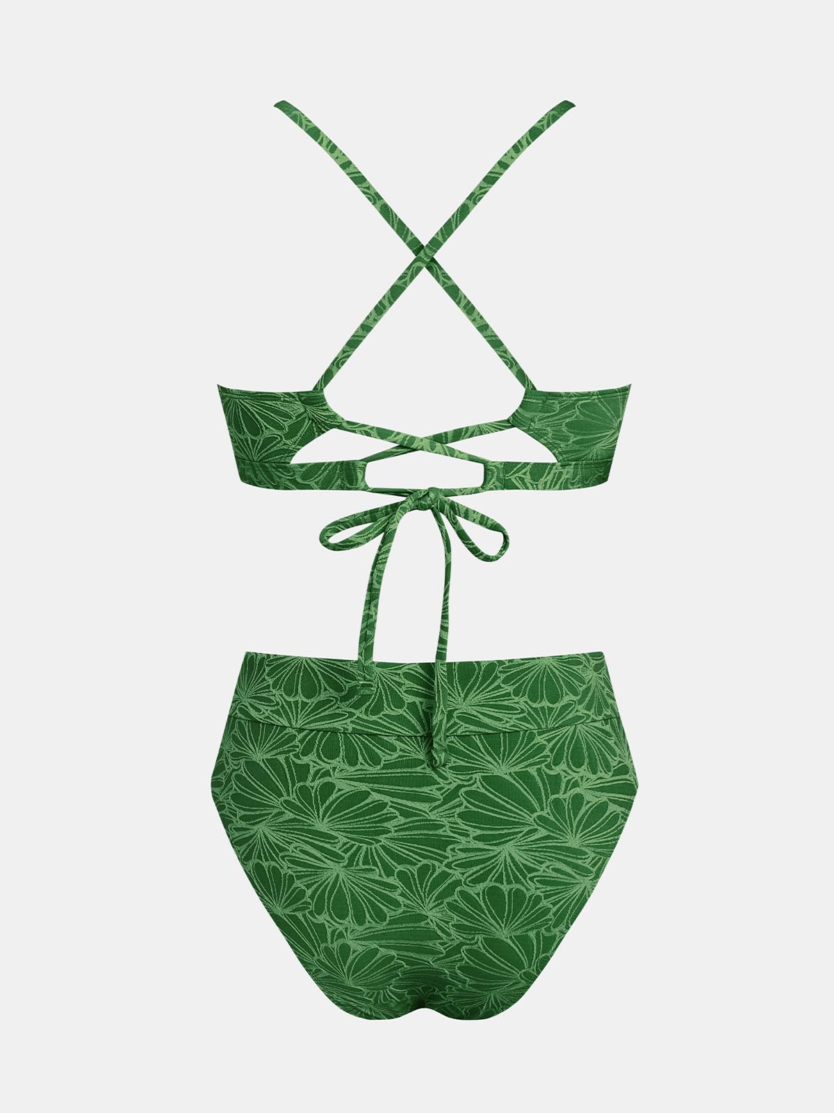 CUPSHE Conjunto de bikini para mujer, traje de baño de cintura alta, cuello en V festoneado, traje de baño de dos piezas