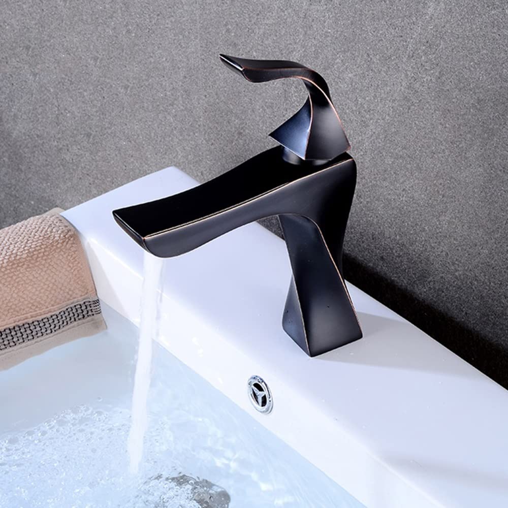 Robinet de lavabo eau froide et chaude mitigeur de salle de bain noir mat en laiton
