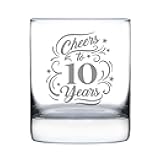 Cheers to 10 Years - Whiskey Rocks Glass Gifts for Women & Men - 10th Anniversary Party Decor - 10.25 Oz Glass