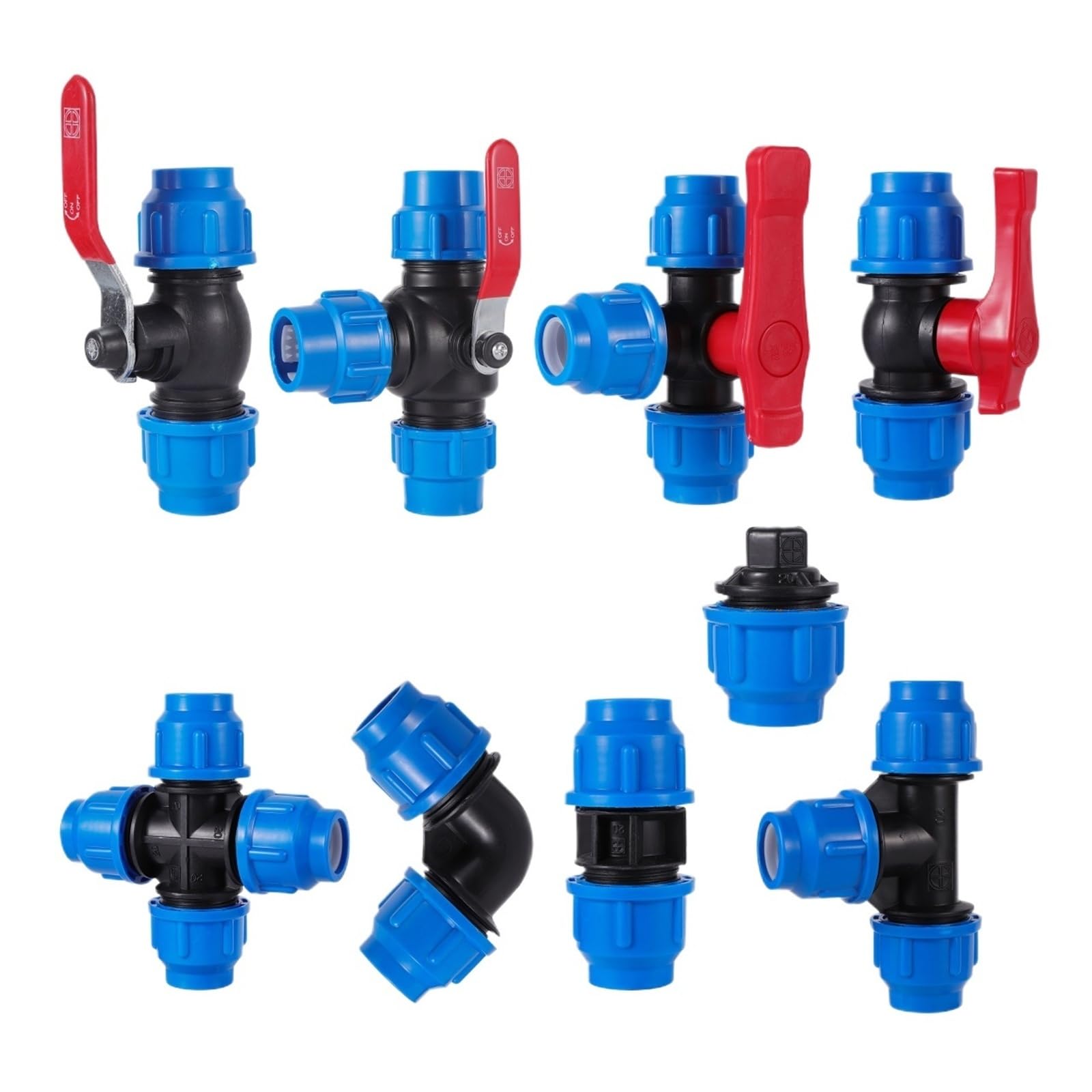 Conector de válvula rápida plástico for grifo agua, tubo PVC y PE 20/25/32/40/50 mm, for riego agrícola jardín(Metal Tee valve,20mm)
