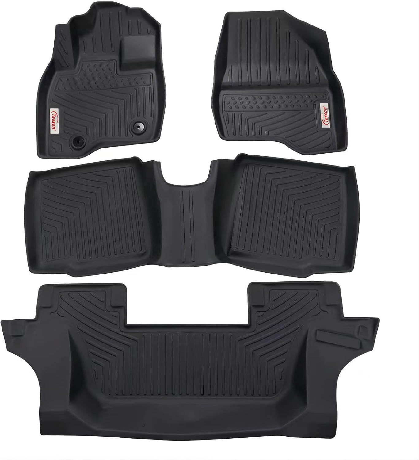 TESSON Floor Mats 3 Row Liners Set Black Custom Fit for 7
