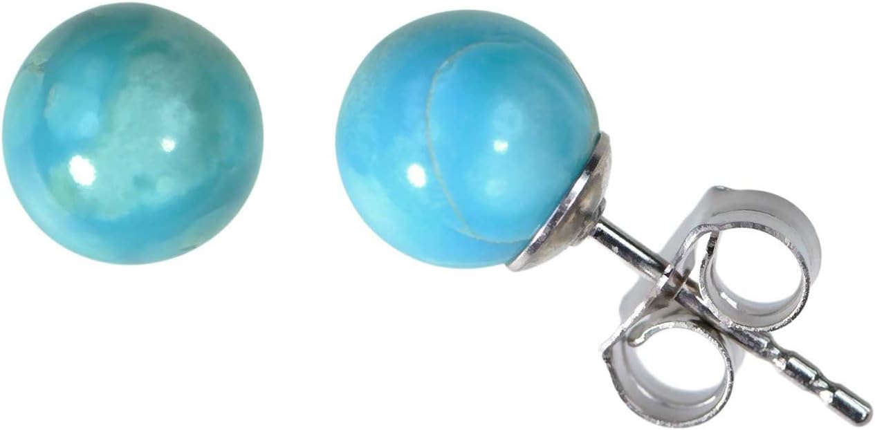 uGems Sterling Silver Sleeping Beauty Turquoise Round Stud Earrings 6mm - Image 3