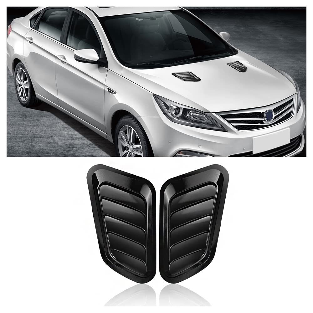2PCS Personalised Carbon Fiber Car Hood Vents Trim Cover,Universal Front Hood Scoop for Cars Trucks SUVs,Cool Parts & Trim Decoration Kits to Customise Your Car Exteriors (Black-2pcs)