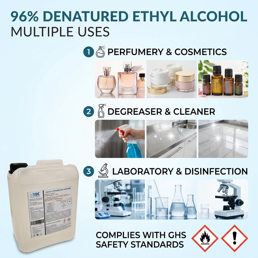 5L d'alcool éthylique dénaturé 96% pour parfum, nettoyage et dégraissage, lotions, parfums