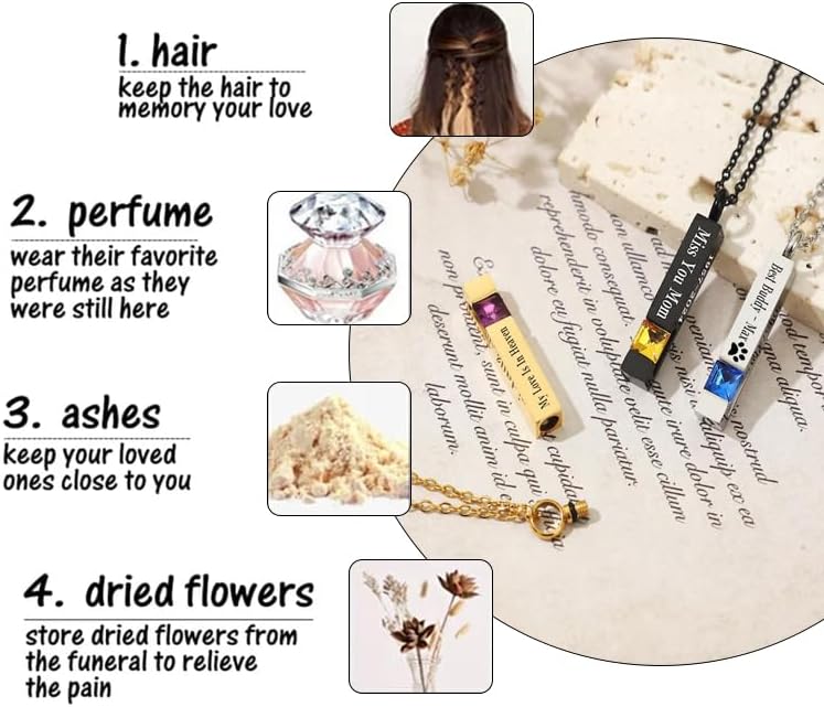 Personalized Urn Necklaces for Ashes,Stainless Steel Keepsake with Birthstones Memorial Gift for Women Men Pet,Custom Cremation Jewelry Urn Pendant for Ashes