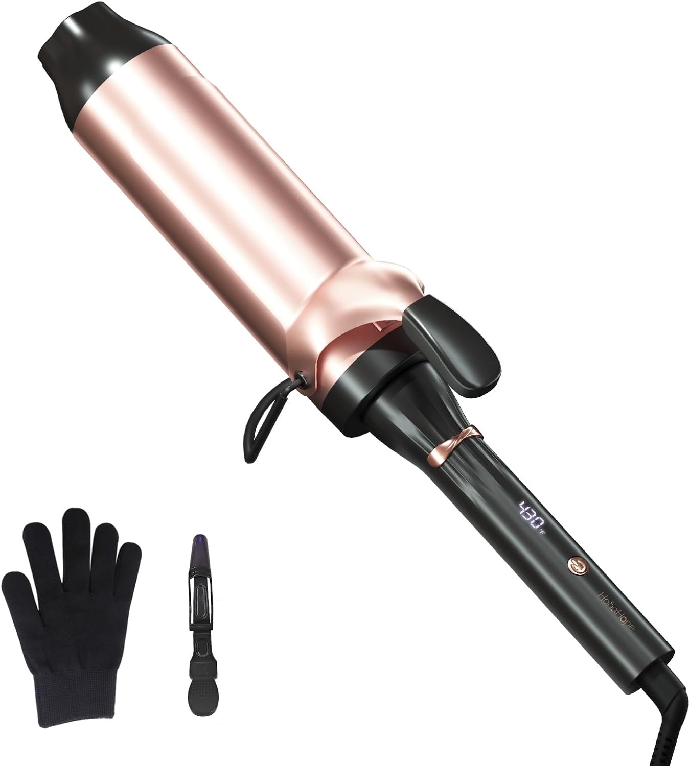 Hahahope Professional 2 Inch Curling Iron with Clamp - Large Barrel Curling Wand for Long Hair,Global Voltage, 8 Adjustable Heat Settings, Lightweight Design
