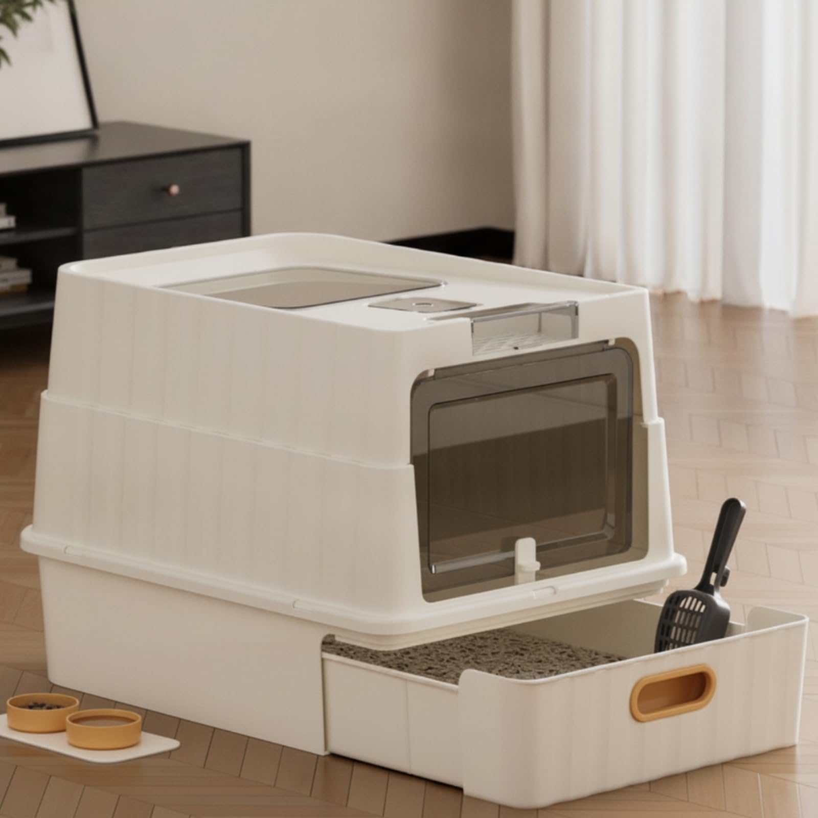 Lettiera per Gatti con Maniglia, Grigio Elegante
