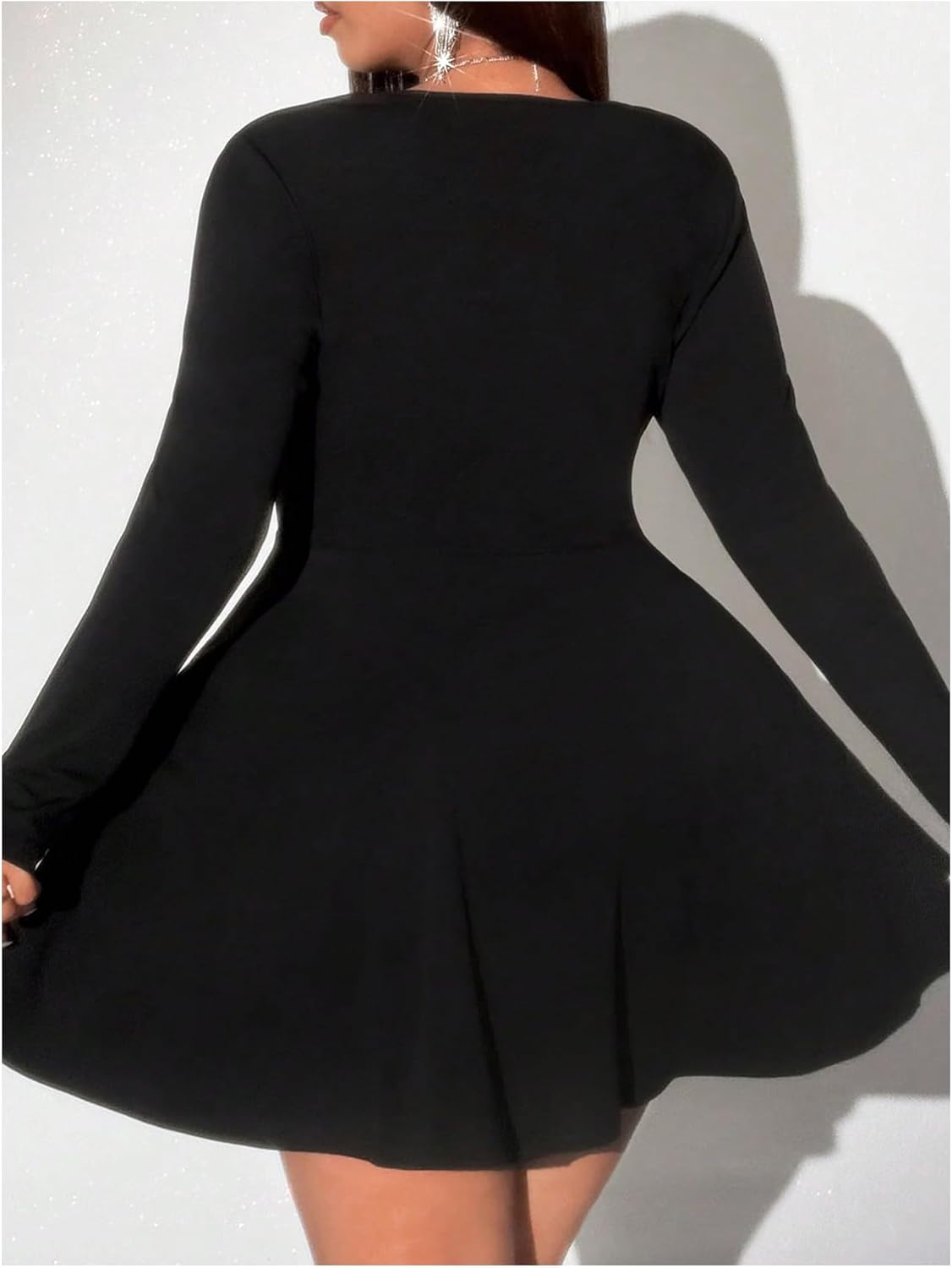 SOLY HUX Women's Plus Size Dress Deep V Neck Long Sleeve A Line Flared Party Dresses