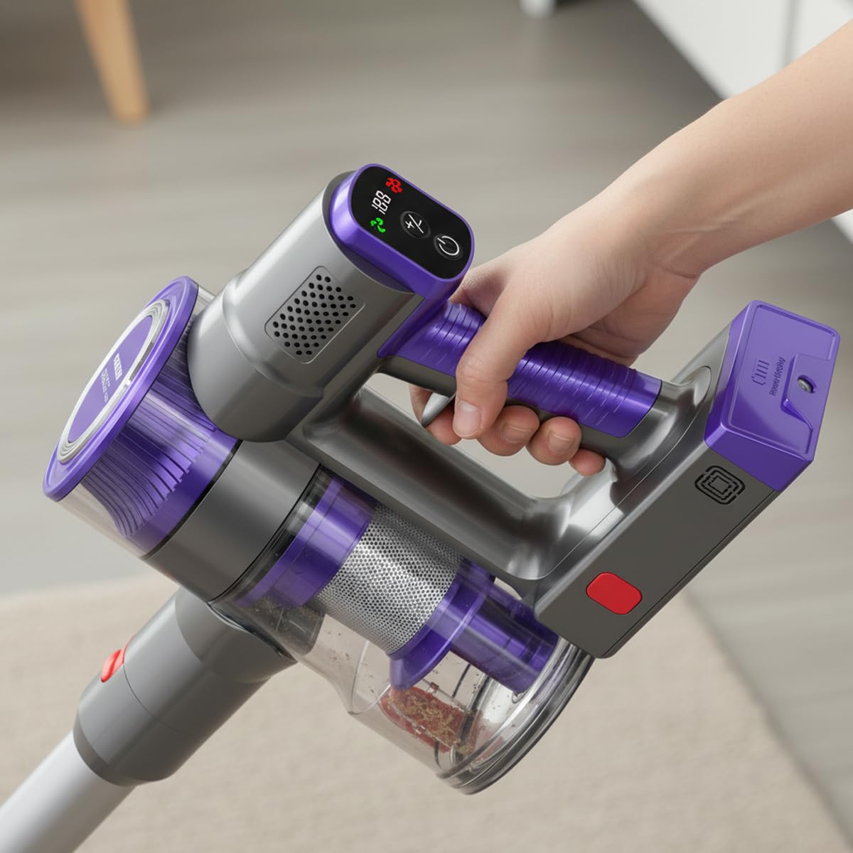 PRIXTON Aspirador Vertical Inalámbrico Sirocco Cyclone 2 en 1, 400 W, 30 kPa, Filtro HEPA H12, Pantalla LED, hasta 40 min Autonomía
