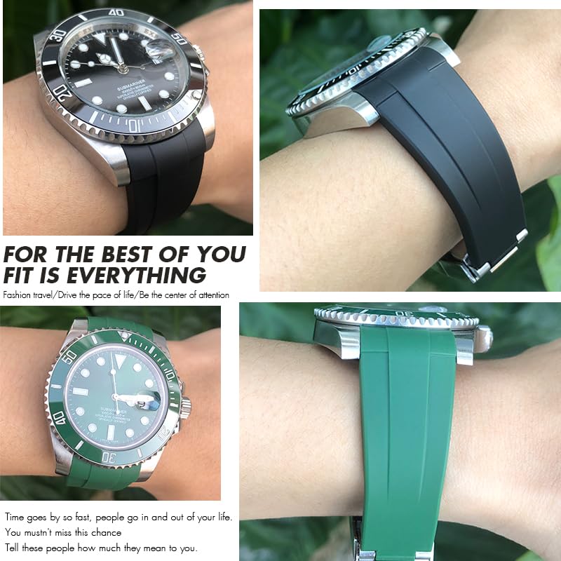 Bracelet montre silicone vert Submariner pour Rolex GMT et Explorer