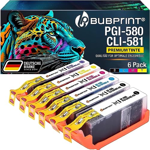 Bubprint 6 Druckerpatronen kompatibel als Ersatz für Canon PGI-580 CLI-581 XL Pixma TS8100 TS8150 TS8151 TS8152 TS8200 TS8250 TS8251 TS8252 TS8350 TS8351 TS8352 TS 9120 9150 9155 mit Fotoblau