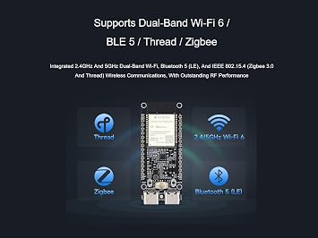 waveshare ESP32-C5 5GHz/2.4GHz Dual-Band Wi-Fi 6 Dev Board, Based on ESP32-C5-WROOM-1 Module, 240MHz RISC-V Processor, Supports BLE 5 / Thread/Zigbee Wireless Communications, 16MB Flash, 8MB PSRAM