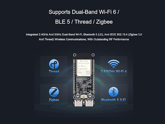 waveshare ESP32-C5 5GHz/2.4GHz Dual-Band Wi-Fi 6 Dev Board, Based on ESP32-C5-WROOM-1 Module, 240MHz RISC-V Processor, Supports BLE 5 / Thread/Zigbee Wireless Communications, 16MB Flash, 8MB PSRAM