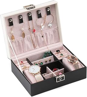 XMCF Pudełko na biżuterię organizer nowe dwuwarstwowe pudełko na biżuterię duża pojemność kolczyki pudełko do przechowywania skórzane ucho ozdoba wielofunkcyjne pudełko na biżuterię pudełko do przechowywania biżuterii dla kobiet (kolor: A)
