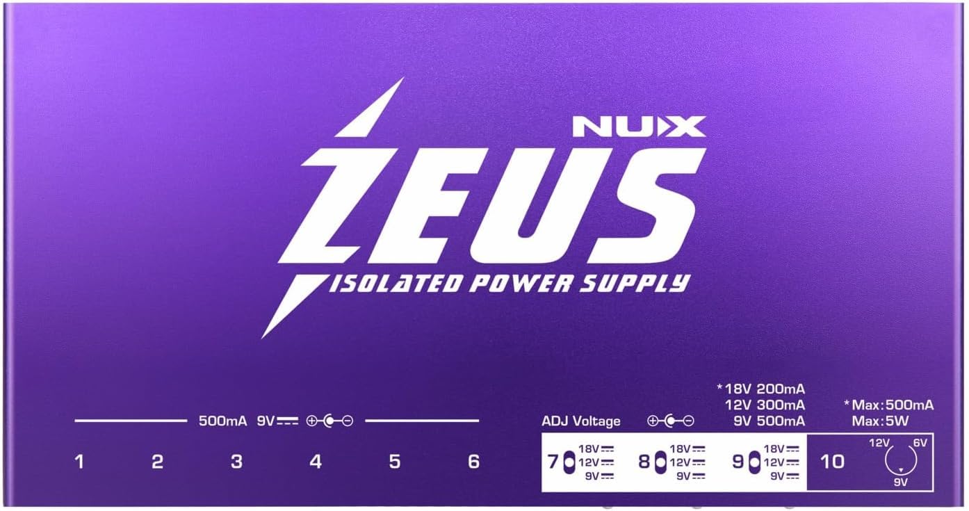 Briskdrop NUX Zeus 10-Output Isolated Power Supply - Bundle with 2 Pig Hog Instrument Cables, 2 Patch Cables and Snark Tuner