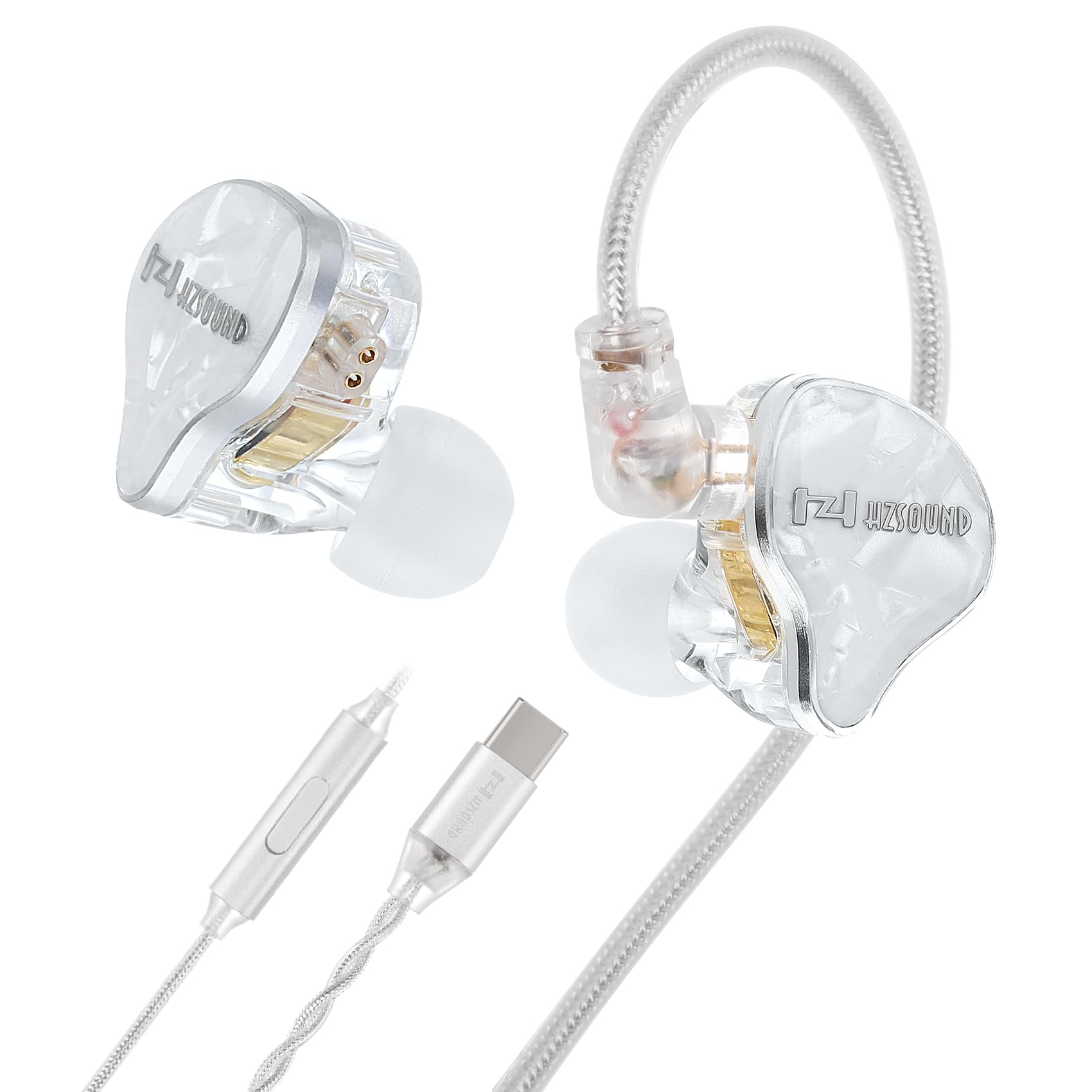 keephifi Hzsound White Snow Wired Headphones USB C, 10MM LCP+PU Diaphragm in Ear Headphones Resin-drip Mold, Gaming Earbuds Type C IEMs Positional