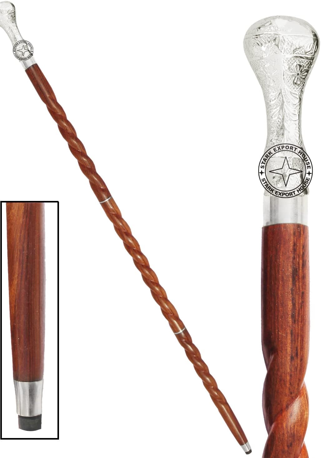 Victorian Nickel Brass Walking Stick Cane Rosewood Wooden with Brass Handle Gift for Men & Women 39 inch (ST 3425)