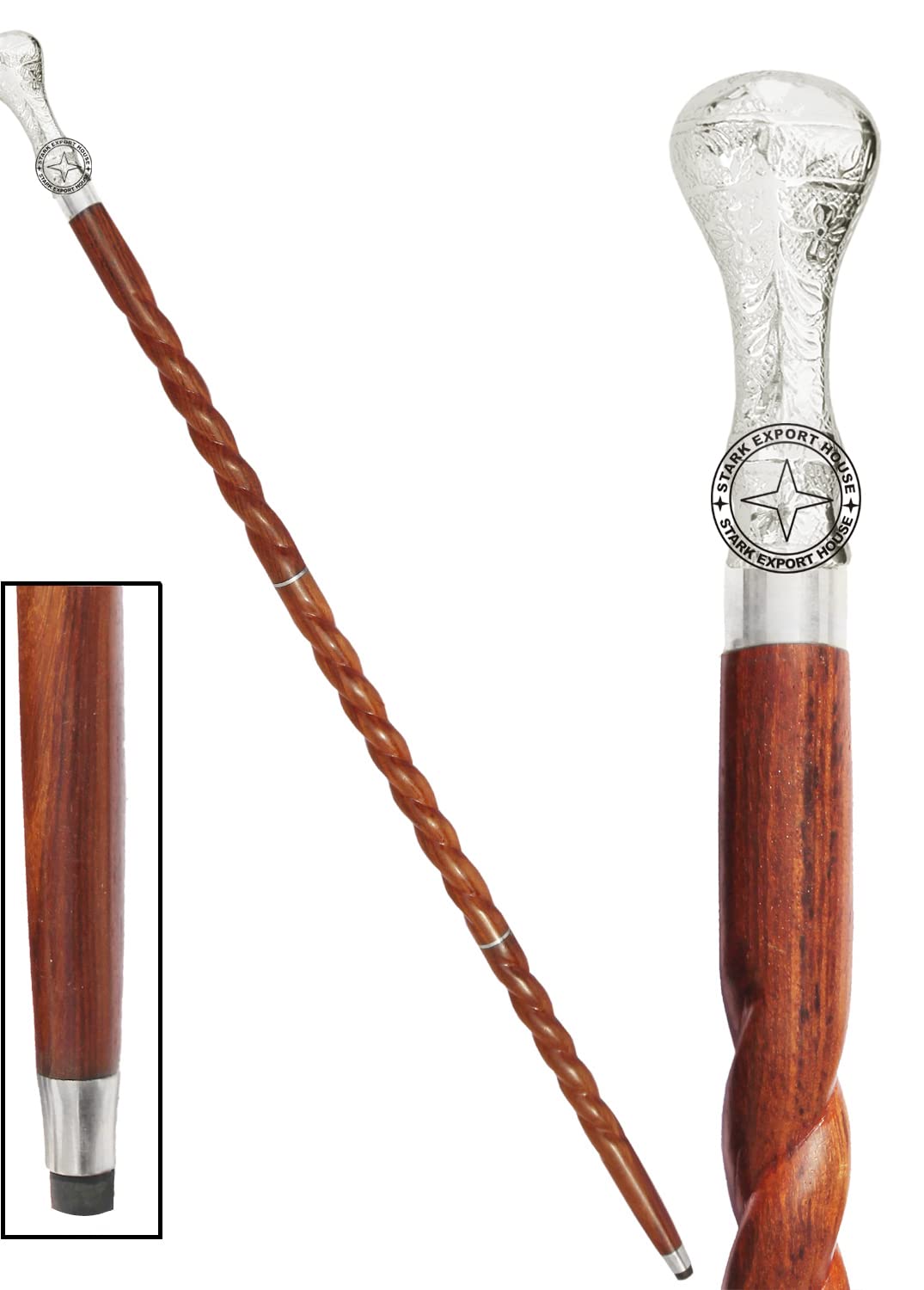 Victorian Nickel Brass Walking Stick Cane Rosewood Wooden with Brass Handle Gift for Men & Women 39 inch (ST 3425)