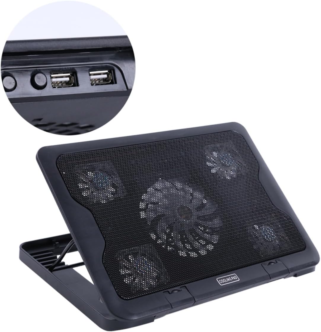 USB Laptop Cooling Stand 5 Fans Cooler Base with Adjustable Support Anti-Skid Heatsink for Gaming and Travel Use