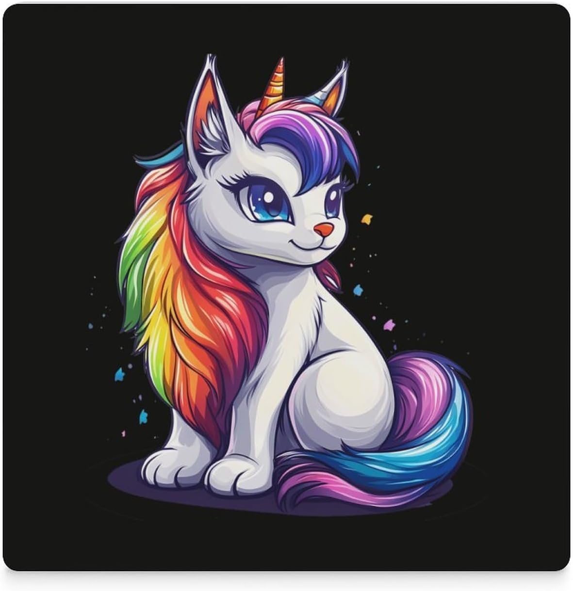 Rainbow Cat Coasters for Drinks Square Table Coasters Set Cup Mats with Cork Base