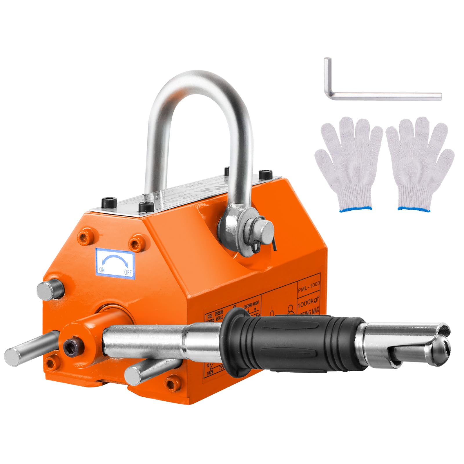VEVOR Levage Magnétique 1000 kg Aimant de Levage Permanent en Néodyme N42 Porteur Magnétique 256x133x139 mm avec Crochet Chromé Facteur de Sécurité 2,5 Outil pour Manutention Tôle Matériel Magnétique