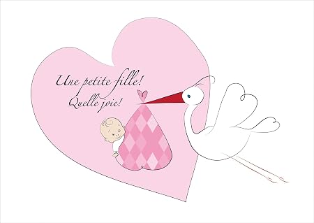 Kartenkaufrausch Mignonne Carte De Bebe Fille Carte De Felicitations Pour La Naissance Annonce De Naissance Avec Cigogne Avant Coeur Avec Une Baby Girl Une Petite Fille Quelle Joie Amazon Fr Fournitures De