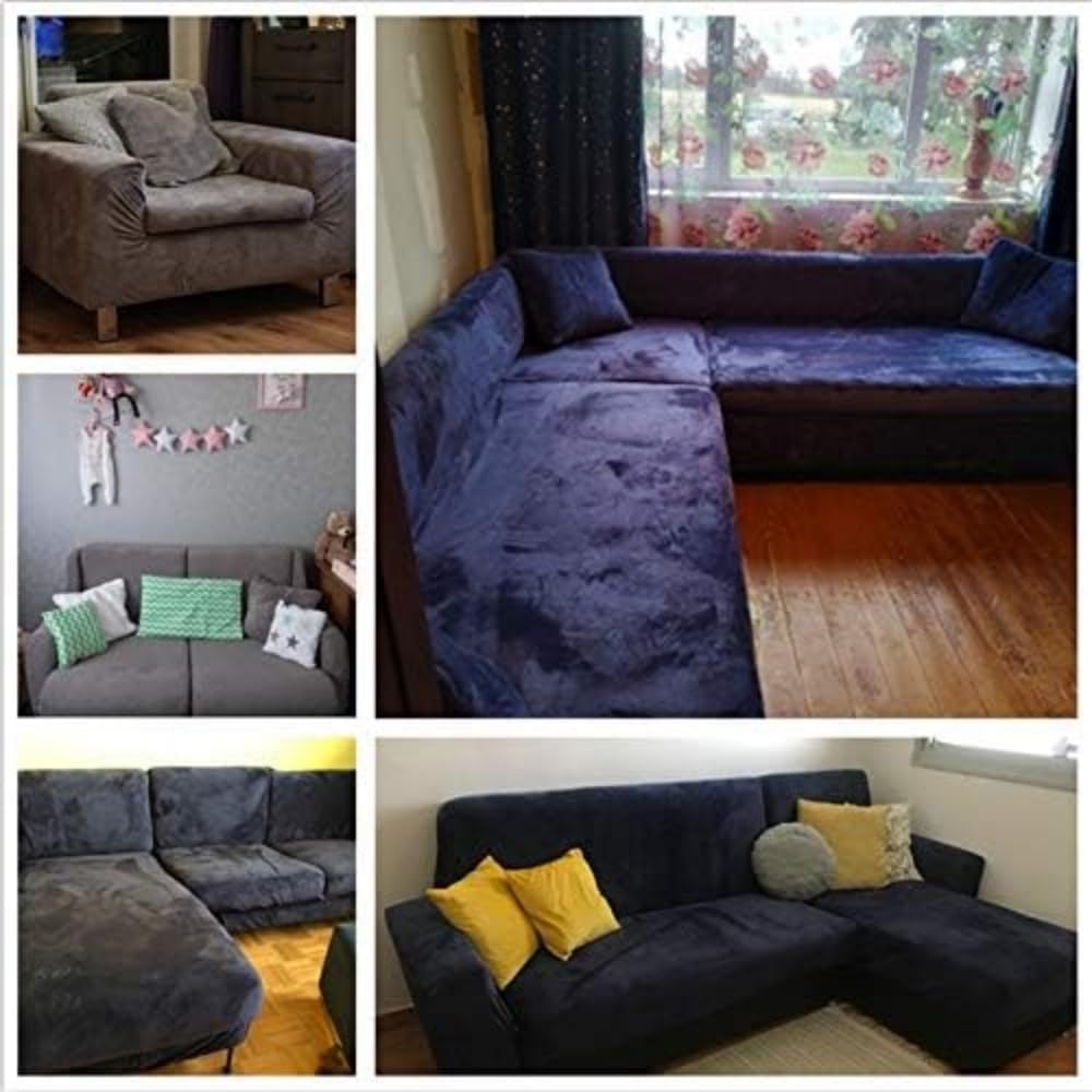 Verdickte Plüsch sofabezug, mit Kissenbezug für Wohnzimmer L-Form Chaiselongue-Sofa (2 Stück zu bestellen), elastische rutschfeste sofaüberwurf (Dark Grey,4-Seater 235-300cm)