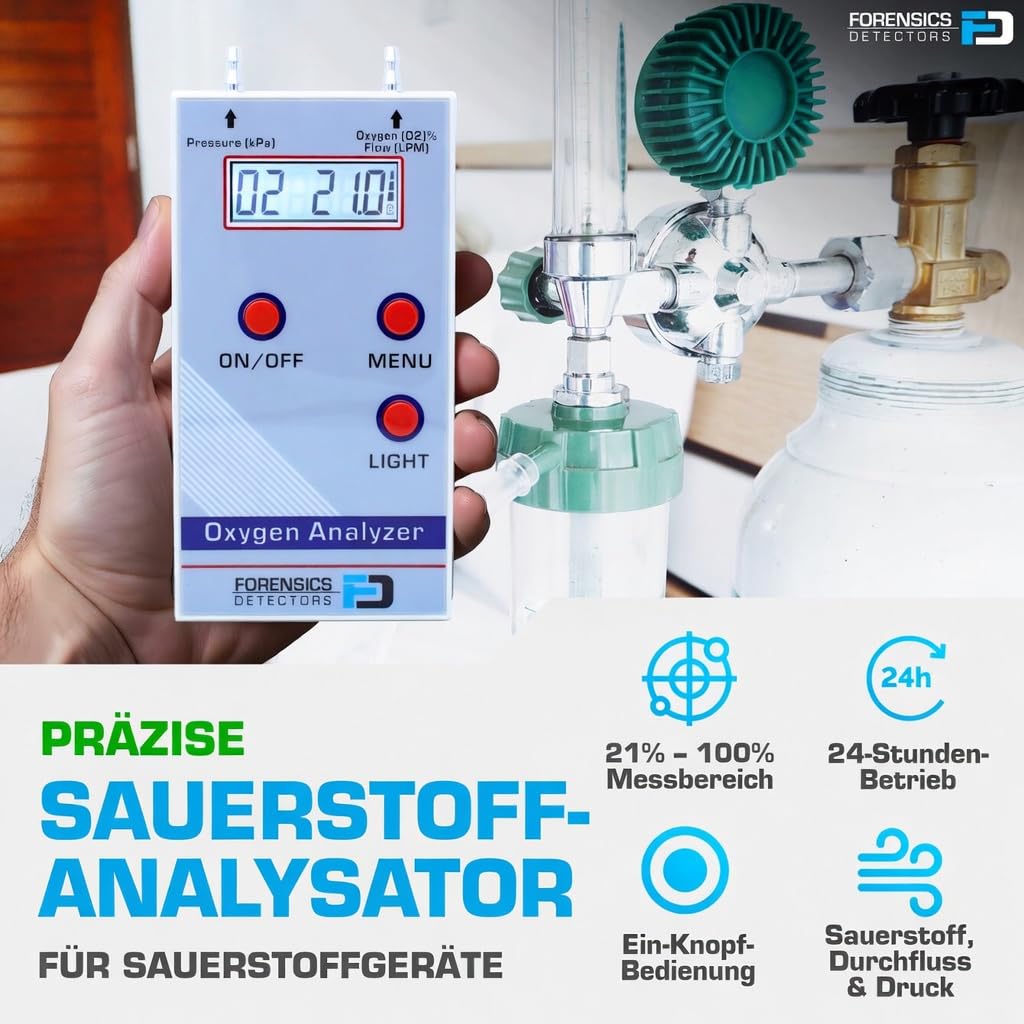 Wooge Oxygen Analyzer by Forensics | 21%-100% | O2, Flow & Pressure Digital Readout |