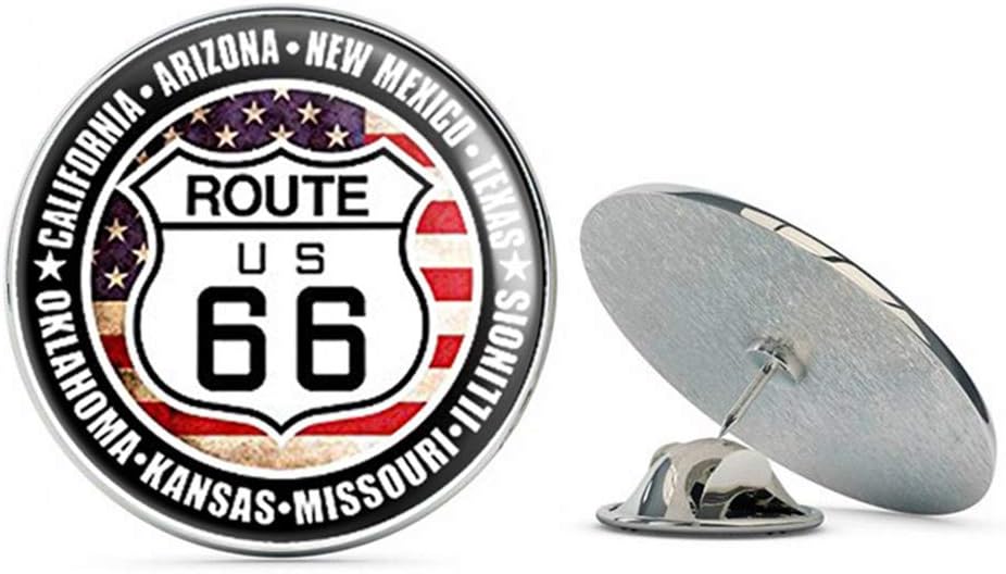 Round US Route 66 Sign with 8 States (Travel Historic) Metal 0.75" Lapel Hat Pin Tie Tack Pinback