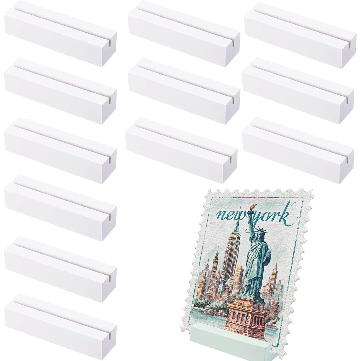 KIMHOME 12Pcs Wooden Card Holders, Place Card & Menu Stands for Photos, Names & Signs – Table Photo Holder for Wedding, Party & Table Decorations(White)