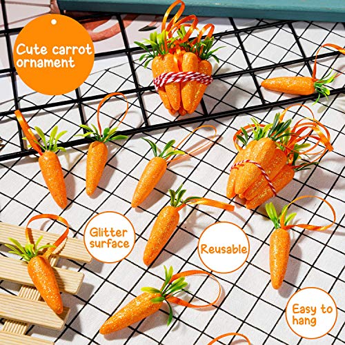 Easter Carrot Hanging Ornaments - 12Pcs Premium Foam Glitter Artificial Carrots For Easter Decoration #TOP1