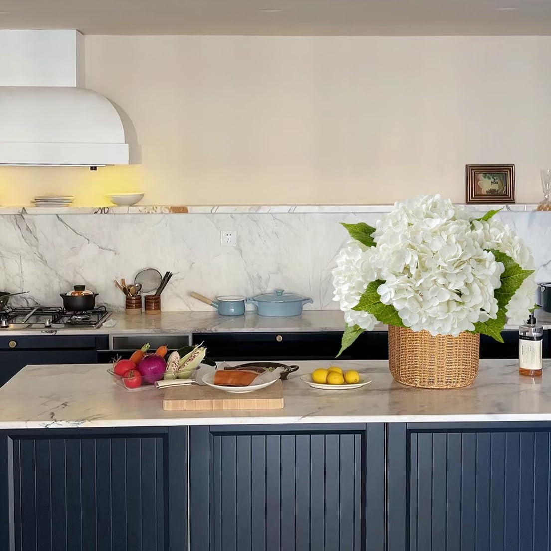 ZYTUYO 3 PCS White Hydrangea Real Touch Artificial Flowers 21'' Latex Large Hydrangea with Long Stems for Wedding Table Centerpieces Indoor Kitchen Spring Home Decor Outdoor Porch White 3 PCS