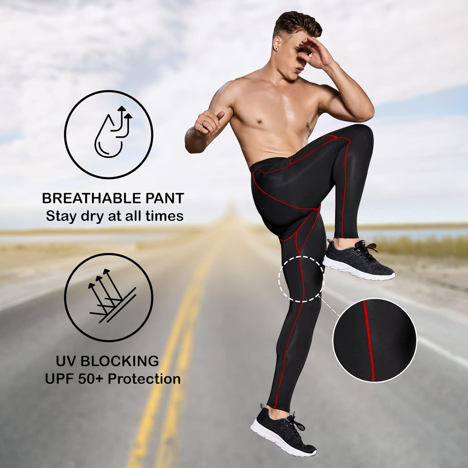 Size M 2 PCS OEBLD Compression Pants Men UV Blocking Running Tights Gym Yoga Leggings for Athletic Workout