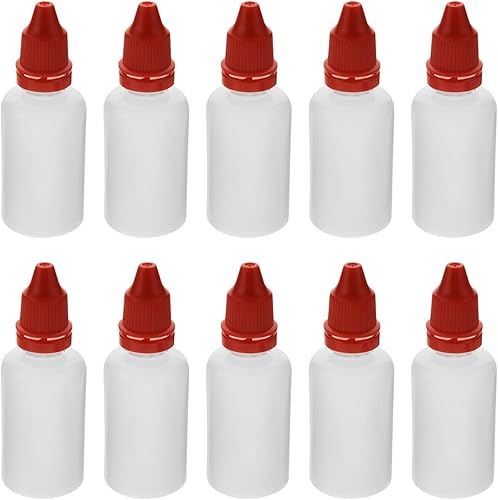 Heyiarbeit PE translúcido gotero botella 1.0 fl oz pequeña boca gota botellas vacías exprimible ojo líquido gotero botella roja tapa 10 unids