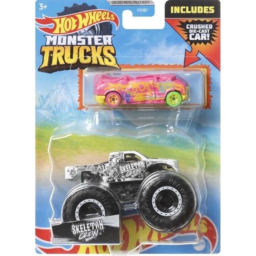 ミニカー Hotwheels MONSTER TRUCKS Hot Wheels Monster Trucks 1:43 Pull Drop Cars GVK37-GVK44