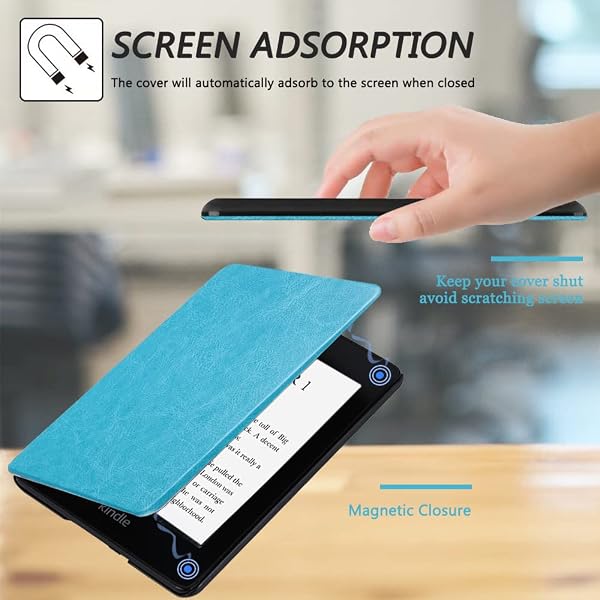 SCSVPN Case for 6.8'' Kindle Paperwhite 11th Generation 2021 & Kindle Paperwhite Signature Edition (Model NO: M2L3EK/M2L4EK), Slim Durable PU Leather Cover with Hand Strap, Auto Sleep/Wake, Sky Blue - 4