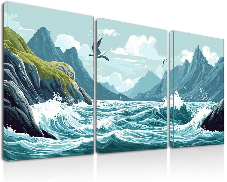 Affiche de décoration murale marine en lot de 3 cadres bois pour sublimer le bureau