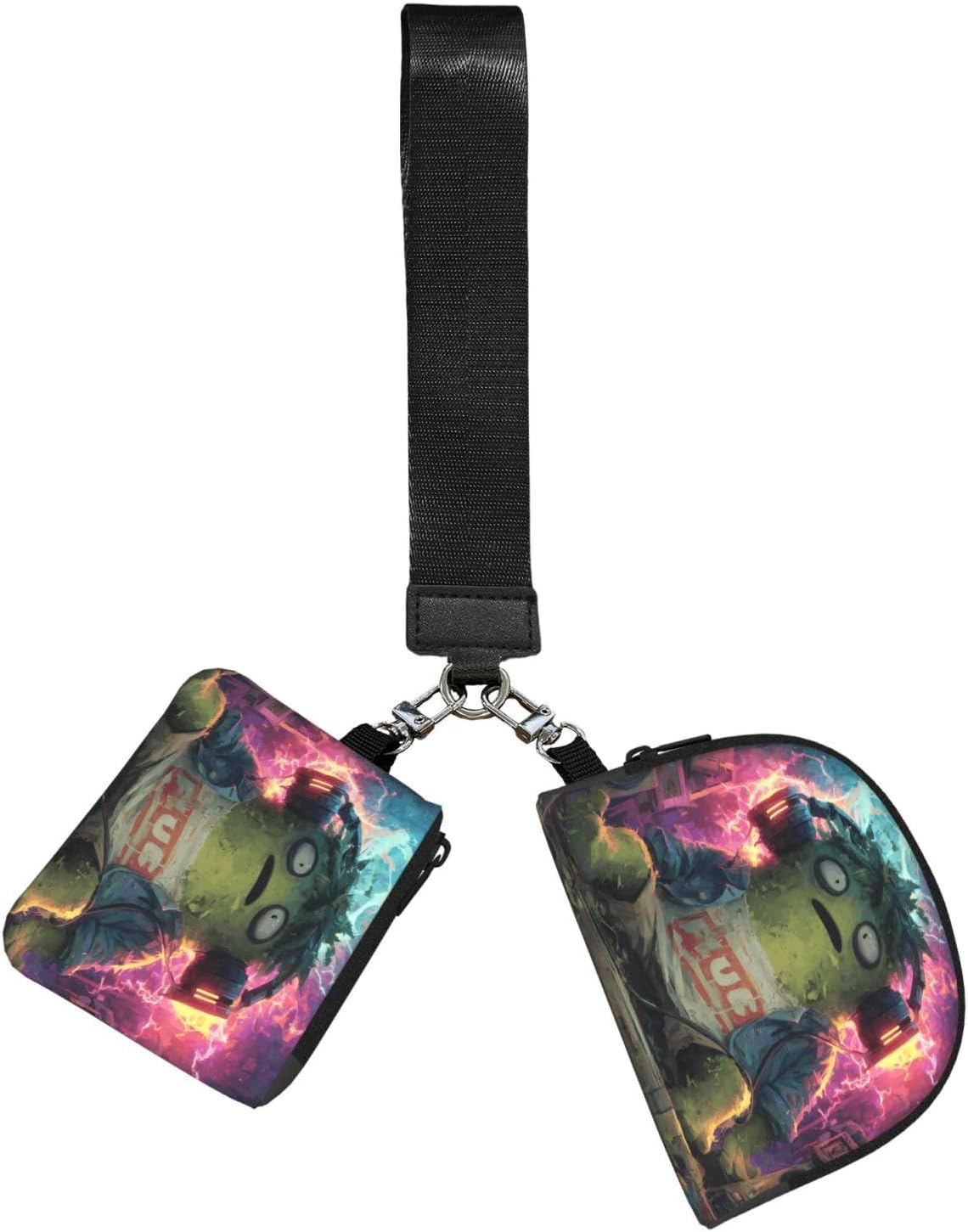 Dual Pouch Wristlet Wallet Mini Zip Around-Pickles Listening To Music