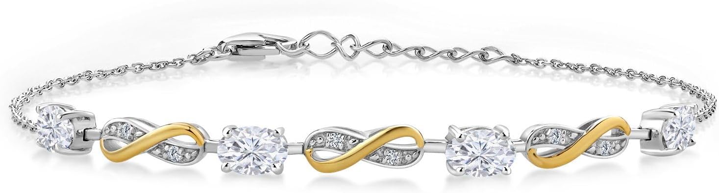 Infinity Bracelet For Women | 925 Silver & 10K Yellow Gold | Gemstone Birthstone and Accent Lab Grown Diamond | Oval 6X4MM | Round 1.2MM | Elegant Two-Tone Fine Jewelry | Adjustable Up to 9 Inch