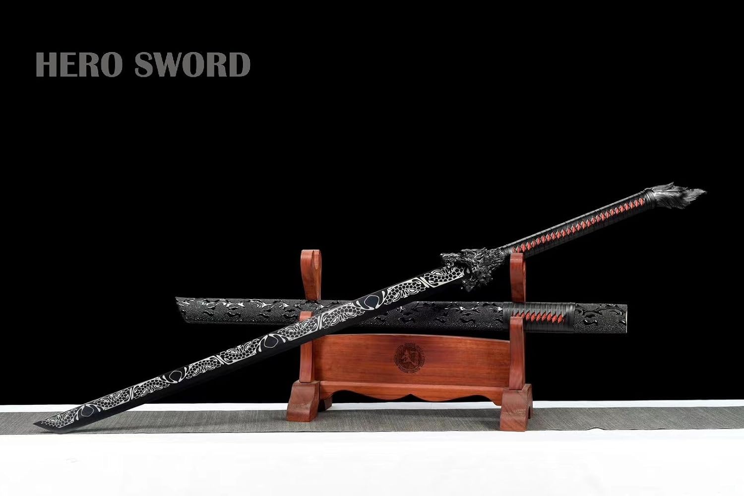 HERO SWORD Battle Ready Black Dragon Sword,Broadswords,Chinese Sword,Sharp Blade,Manganese Steel Full Tang Blade Samurai Sword,Katana,Cool Weapon for Mens