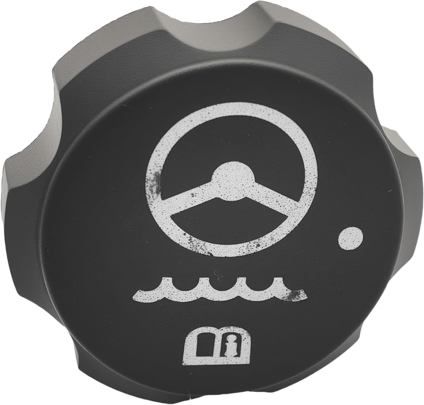 26095194 Power Steering Reservoir Cap for Cadillac Chevrolet GMC 2002-2014 | Octagonal Non-slip Knob-style Cap, Integrated Oil Dipstick, and Built-in Red Rubber Sealing Gasket.